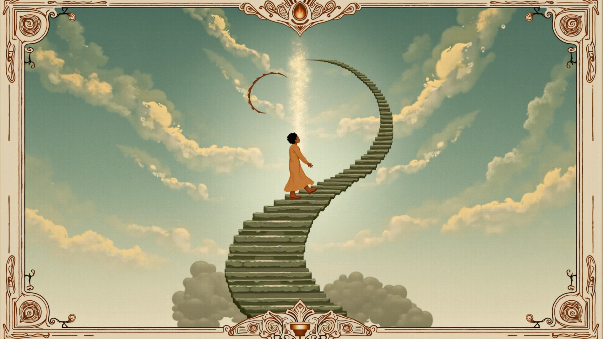 The snake is going upwards on the stairs in the form of a 2 girl ,ye sidiya swarg ki or Jaa Rahi hai jo badal s takra rahi hai
