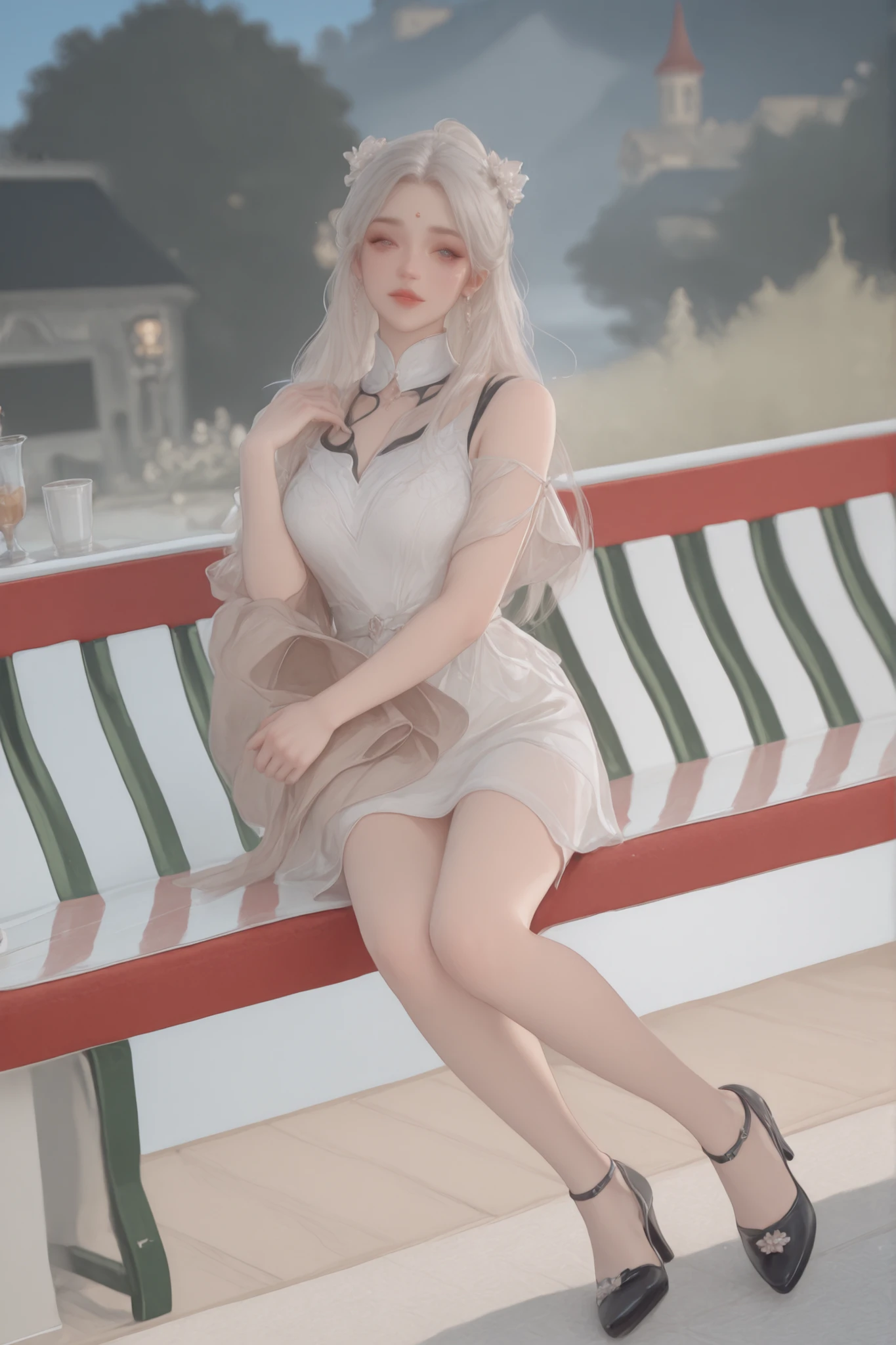 Change to a full-body photo of a woman,G cup, are perfectly detailed,has exquisite facial features, Clothes are exquisite , Game Character Design ,3D Rendering
