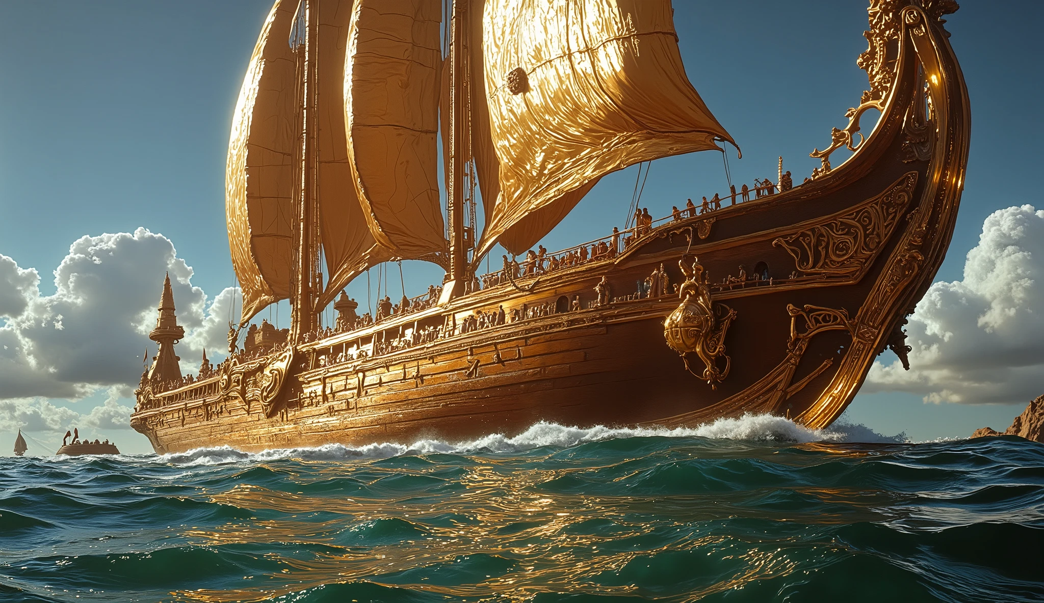 1950s, still image, ancient egypt large wood ship, sailing 