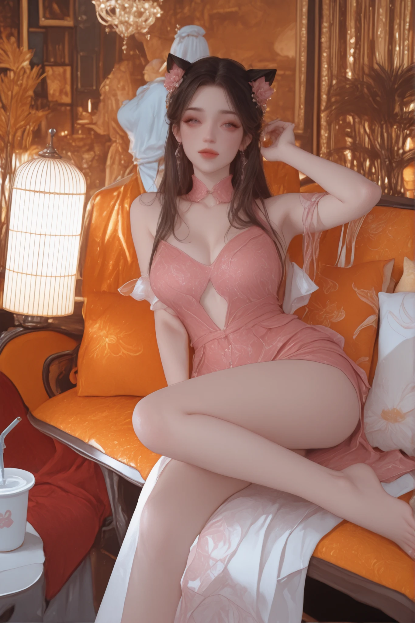 NSFW、(Surreal)、(hight resolution)、(8K)、 (ighly detailed)、(Ultra clear skin pores)、(top-quality、masterpiece:1.3)、(Almost full body)、(fullnude)、 1womanl、