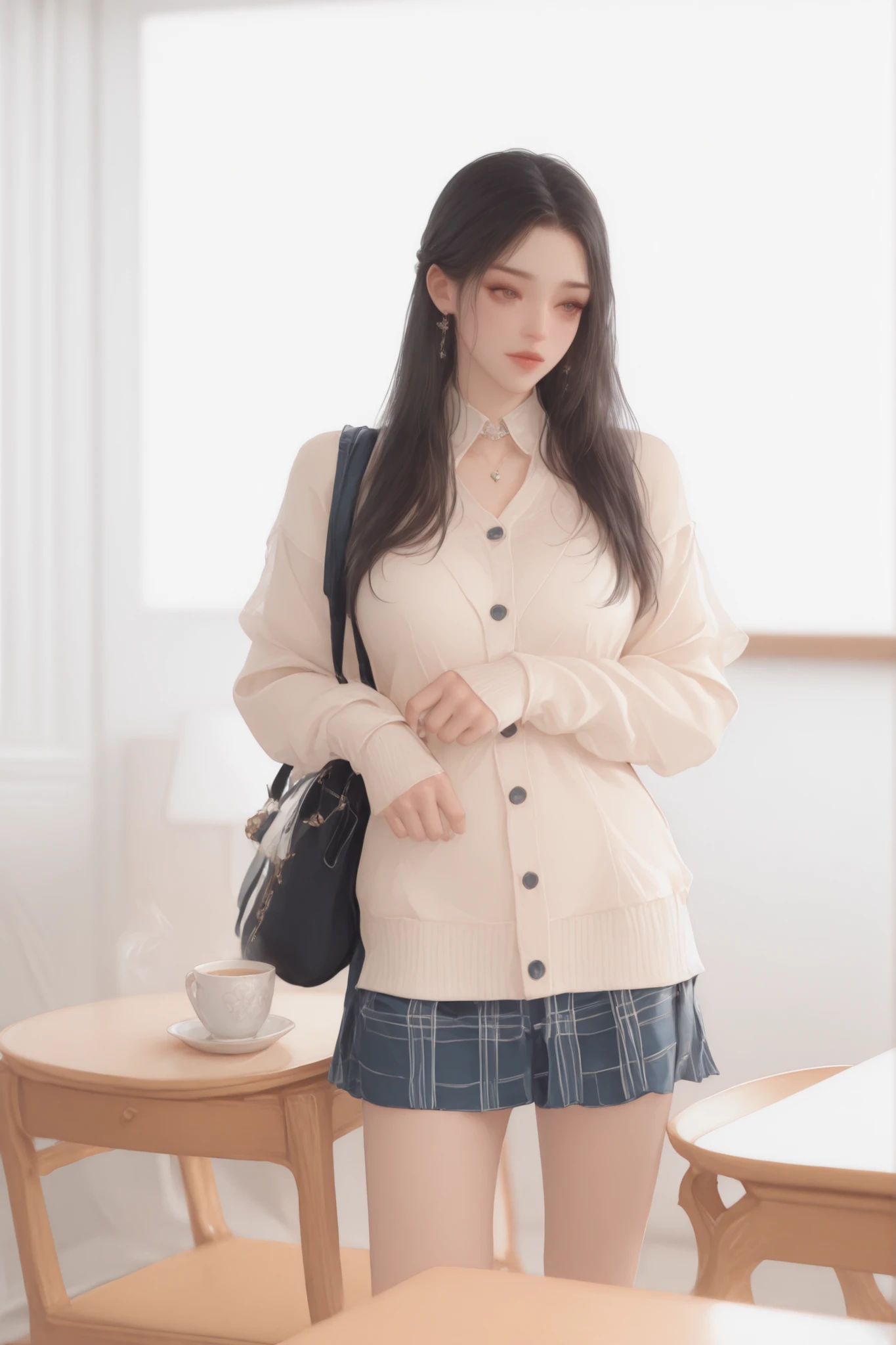 Change to a full-body photo of a woman,G cup, are perfectly detailed,has exquisite facial features, Clothes are exquisite , Game Character Design ,3D Rendering