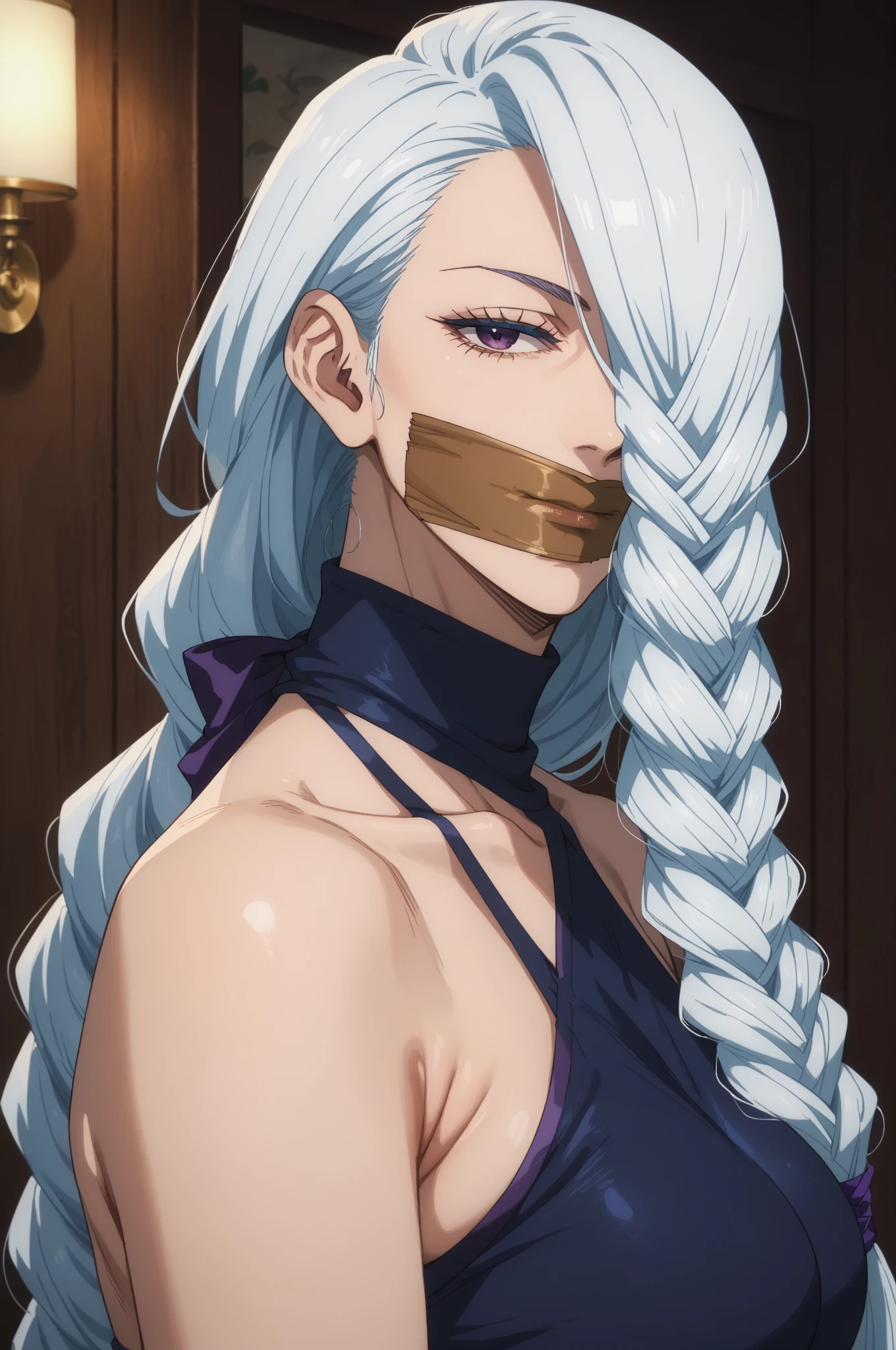 High quality, Ultra detailed, best quality, insanely detailed, beautiful, masterpiece,(Mirajane Strauss),((Super super super huge breasts)),((Super super super big cleavage)),((Super super super super saggy breasts)),Bimbo face:1.5,Heavy makeup:1.5,Brown skin:1.5,Heavy makeup:1.5.Mature Woman:1.5,Middle-aged women:1.5,),(Nose hook:1.2),(close up face)