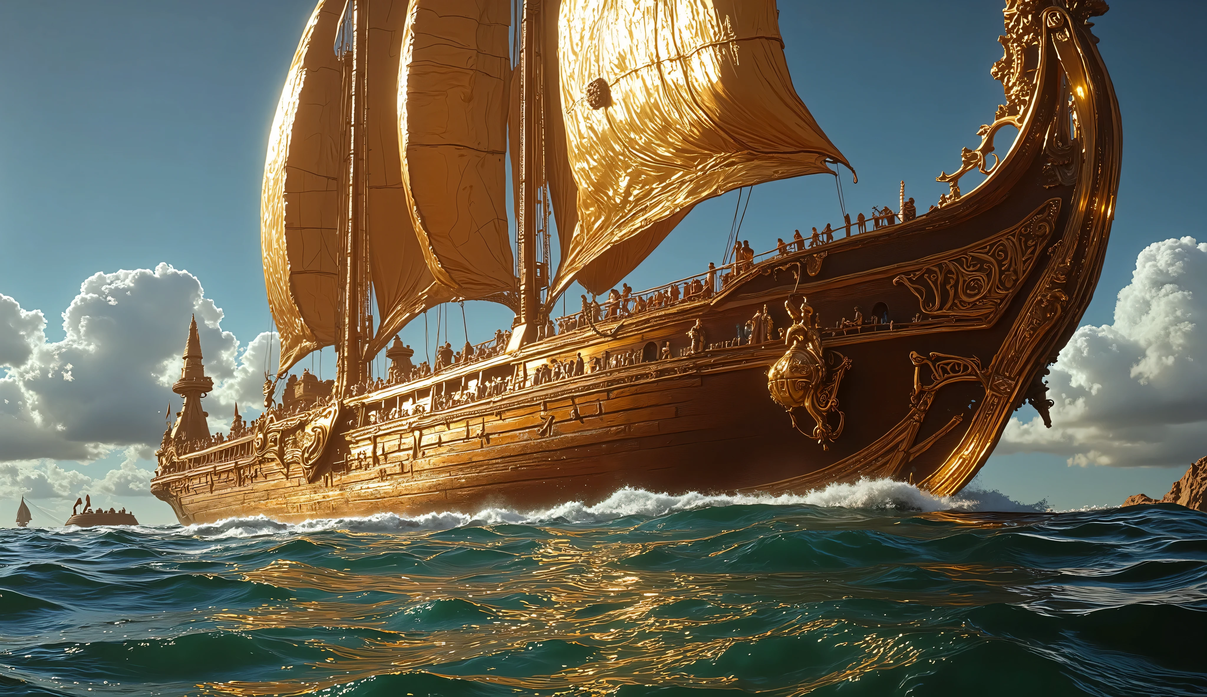 1950s, still image, ancient egypt large wood ship, sailing 