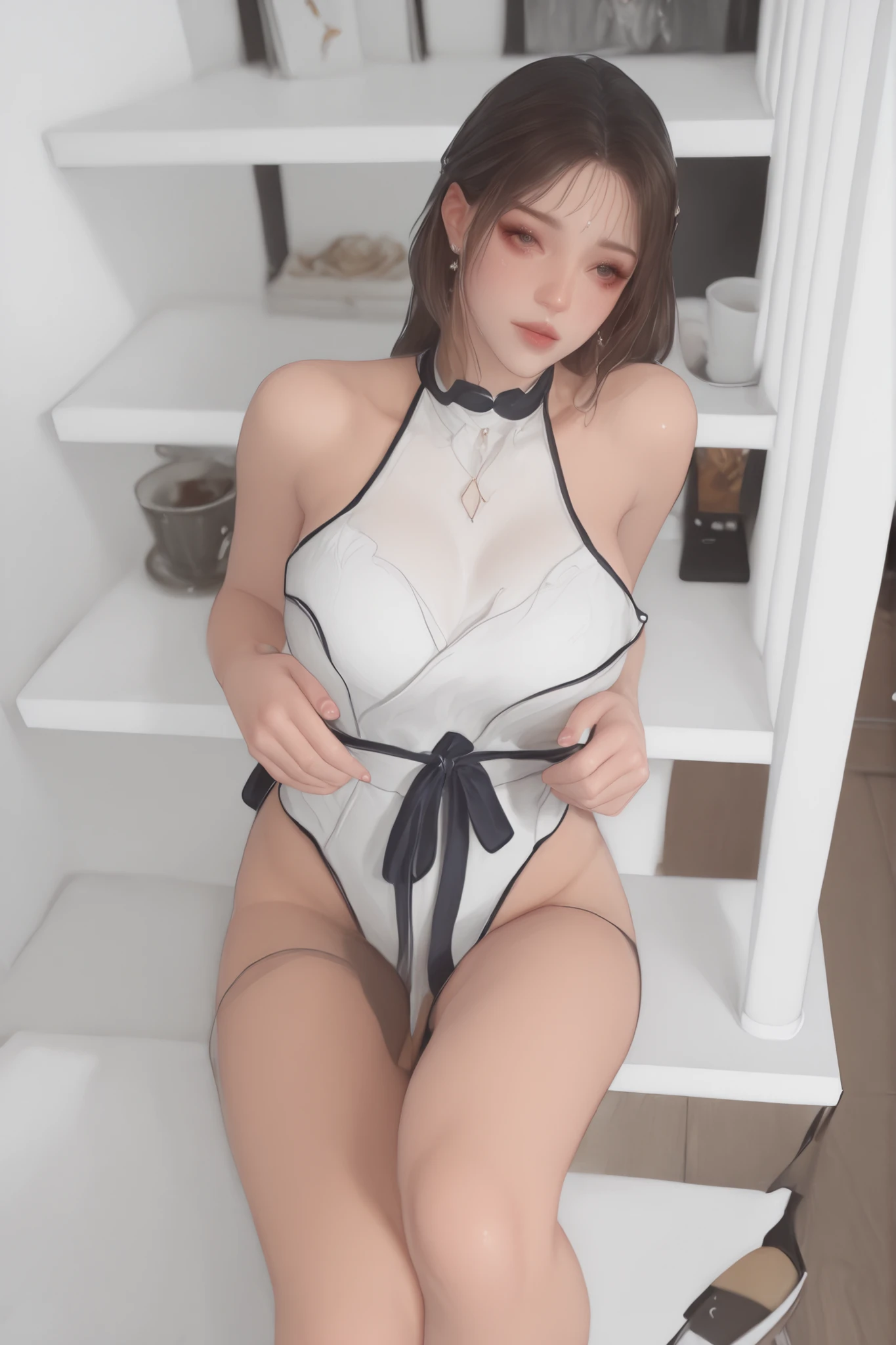 (surreal), (figure), (Improved resolution), (8K), (very detailed), (Best figure), (beautiful and detailed eyes), (highest quality), (super detailed), (masterpiece ), ( wallpaper), (detailed face), alone, 1 girl, looking at the viewer, small details, detailed face, in the dark, deep shadow, discreet key, Pure erotic face ace_V1, smile, Half body, see through underwear, (( camel toe)), ((nipple)), long legs, thin waist, buttocks, ultra fine makeup, ultra-fine clothing material, take your feet apart