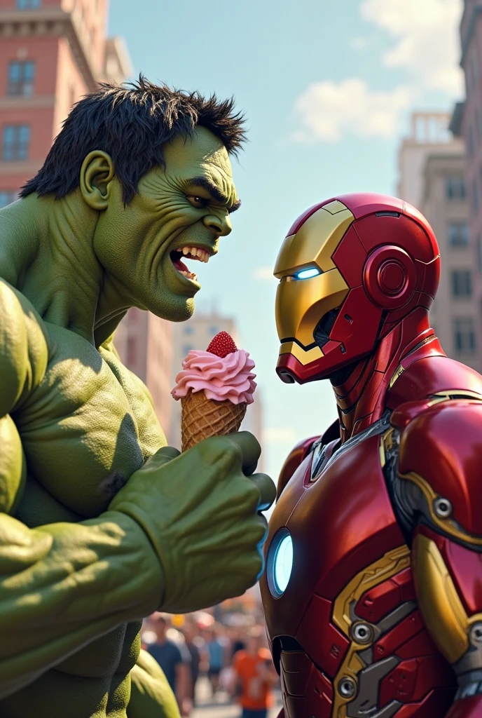 Ironman and hulk meet up and eat choclate