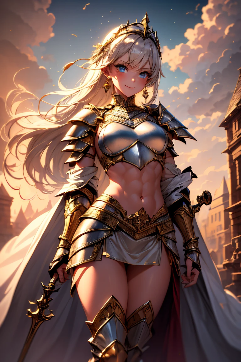 ((Simon Bisley)), Beautiful full-body woman, 30 years old, muscular and perfect body, blonde Viking warrior traced with little clothing, tiny thong, golden metal bra, polar bear skin covering her back, large breasts, generous neckline, holding a blood-stained sword, brave face, dark kingdom, sexy pose, climbing an icy mountain