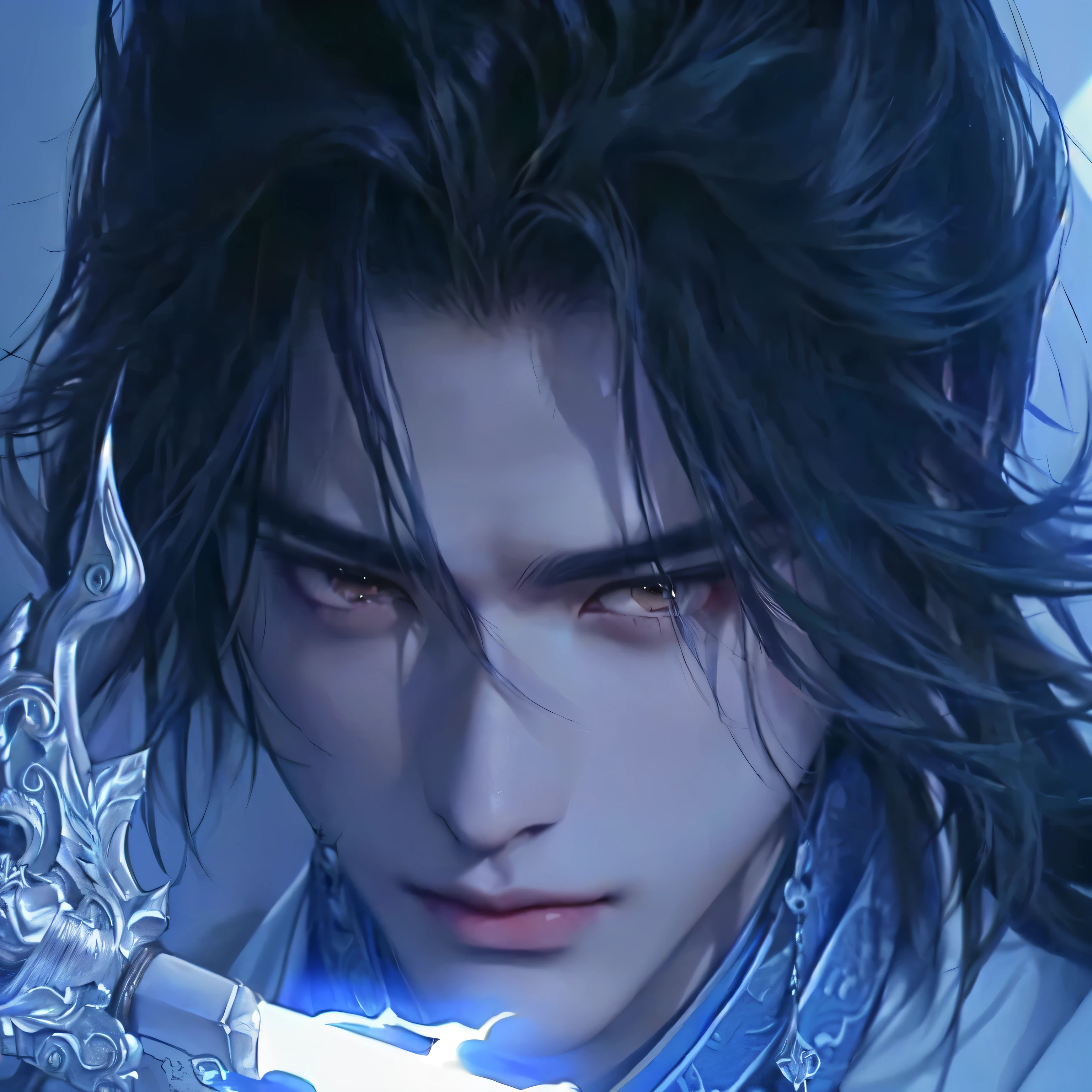 ,Close-up shot of a man holding a sword in a dark room, Handsome guy in Demon Slayer style, xianxia hero, Zhao Yun, heise jinyao, author:Yang J, xianxia fantasy, wuxia, Ge Qing in the original God , Neutral, was inspired by Zhao Yuan , xianxia