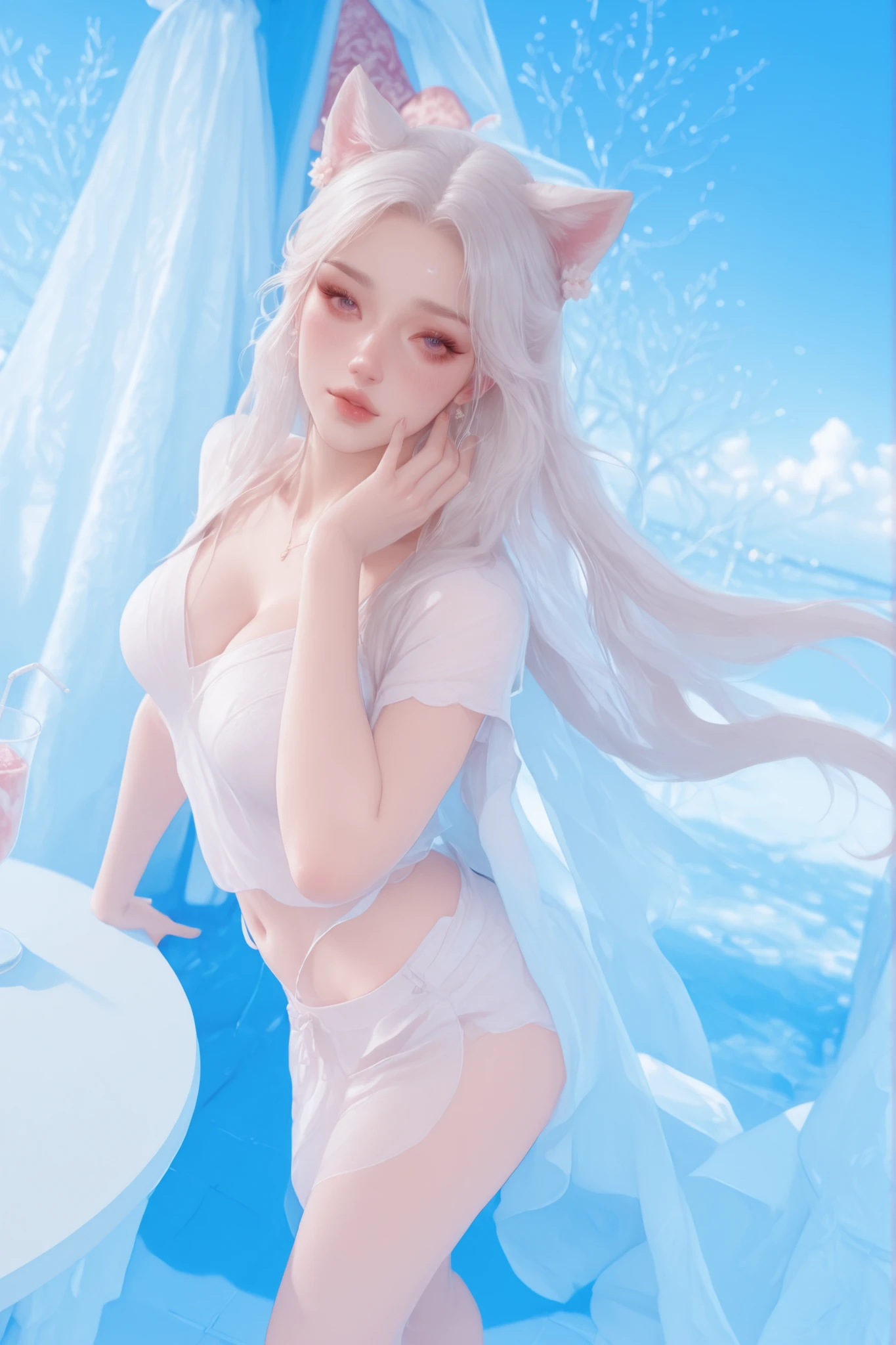 Change to a full-body photo of a woman,G cup, are perfectly detailed,has exquisite facial features, Clothes are exquisite , Game Character Design ,3D Rendering
