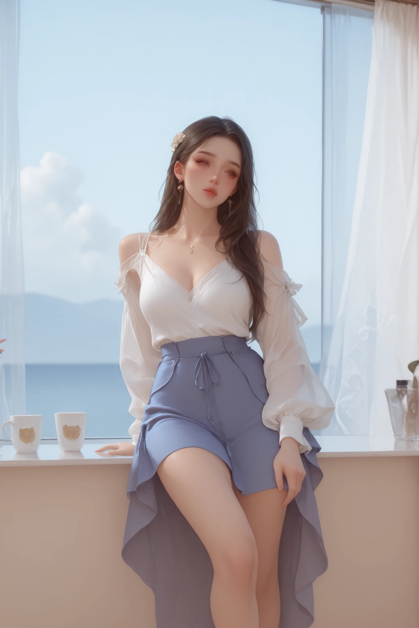 Change to a full-body photo of a woman，G cup， are perfectly detailed，has exquisite facial features， Clothes are exquisite ， Game Character Design ，3D Rendering