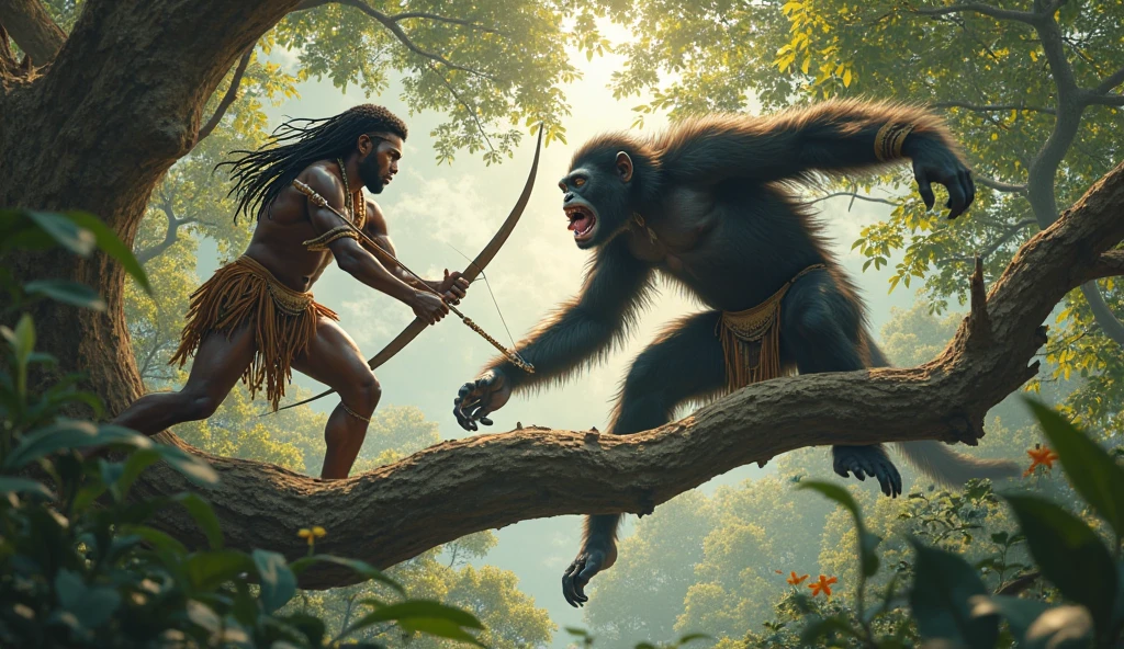 Bali Struck by the Arrow:** Bali is hit by the arrow in his chest, his expression a mix of surprise and pain. Hanuman stands in the background, realizing Ram’s intervention.