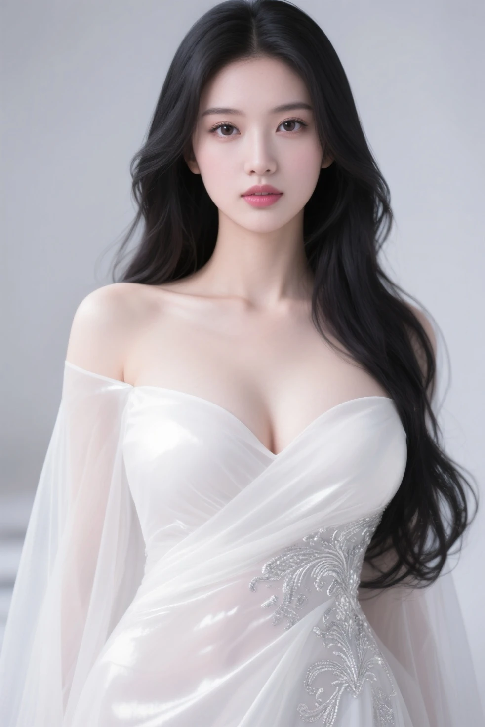 (Very detailed, reasonable design, Clear lines,Best quality, Masterpiece,Light and dark light Canon photography crystal clear (realisticlying:1.2)A beautiful woman in a white wedding dress