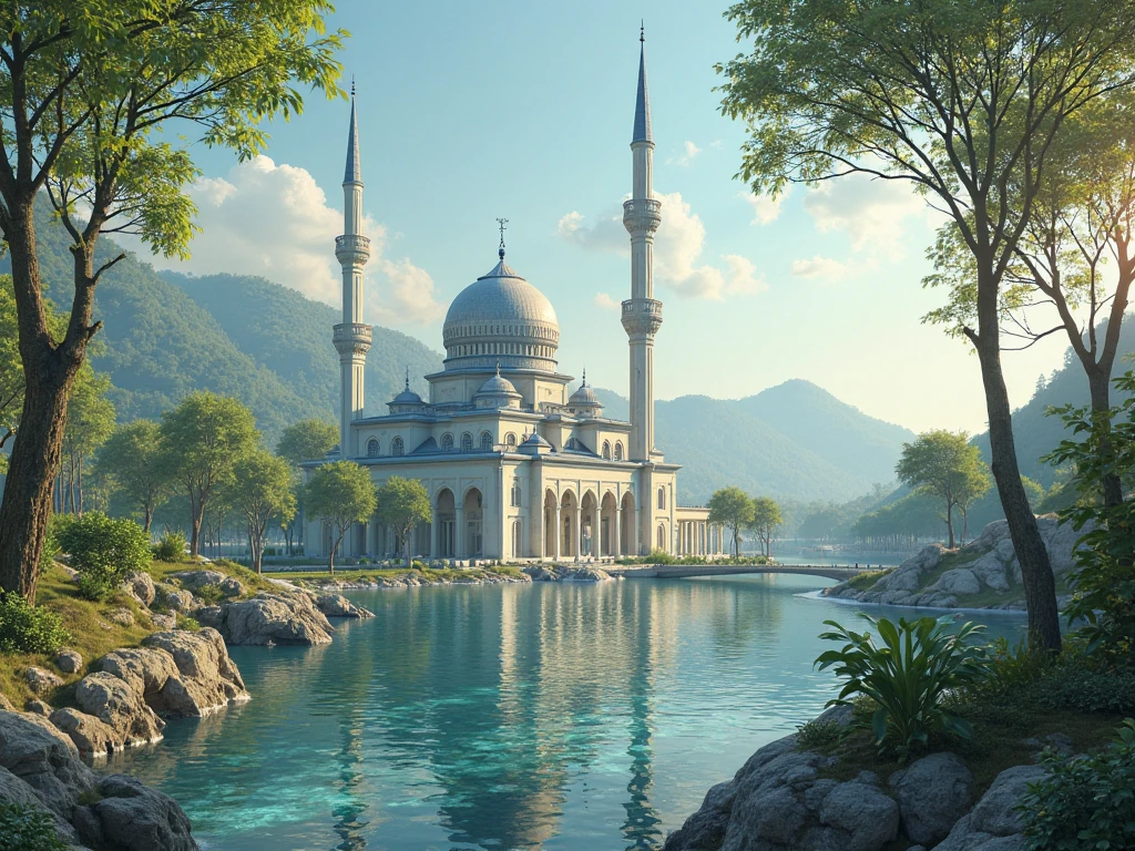 In the Muslim community, a small mosque decorated in white and yellow sits beside the canal.
