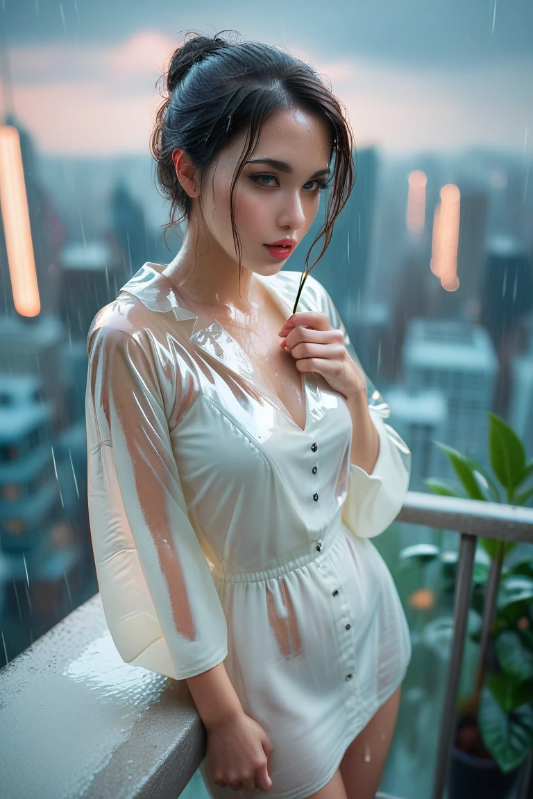 (RAW shooting, Photoreal:1.5, 8K, highest quality, masterpiece, ultra high resolution), perfect dynamic composition:1.2, In front of a church at night in a modern city, expression of sadness:0.4, (((Typhoon heavy rain))), Highly detailed skin and facial textures:1.2, Slim office lady wet in the rain:1.3, Fair skin, sexy beauty:1.1, perfect style:1.2, beautiful and aesthetic:1.1, very beautiful face, water droplets on the skin, (rain drips all over my body:1.2, wet body:1.2, wet hair:1.3), (wet bouquet:1.2, Wet Wedding Dresses:1.3), belt, (Medium chest, Bra is transparent, Chest gap), (cry, lovelorn, The expression on your face when you feel intense caress, Facial expression when feeling pleasure), (beautiful blue eyes, Eyes that feel beautiful eros:0.8), (Too erotic:0.9, Bewitching:0.9), cowboy shot, necklace, earrings, bracelet, clock