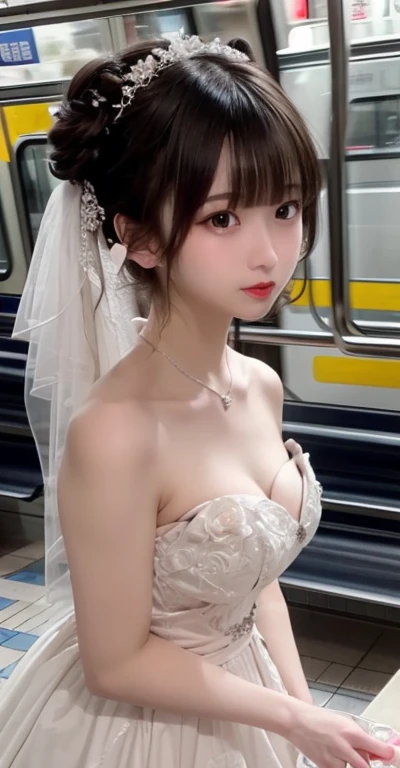 ((Late 30s)), ((Flat chest)), (Wedding dress), Japanese, Realistic