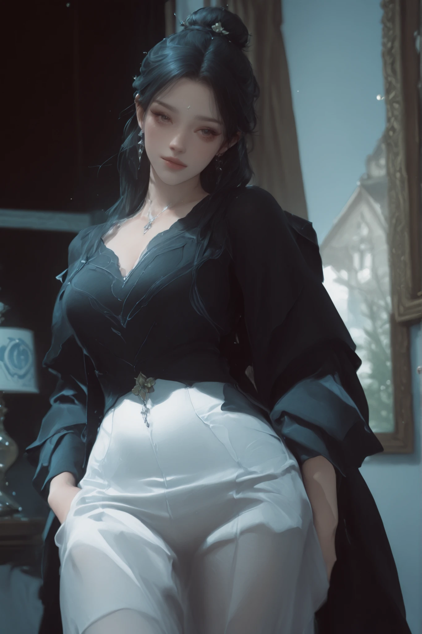 Change to a full-body photo of a woman,G cup, are perfectly detailed,has exquisite facial features, Clothes are exquisite , Game Character Design ,3D Rendering