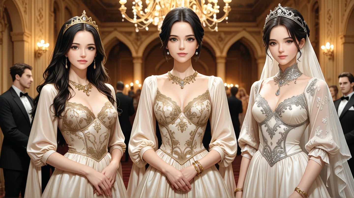 (masterpiece, best quality, realistic),
2girls,duo,(on the St. Peter's Square of Vatican,crowd), gypsy dress, dancing, intricate, dark white dress, gold, gypsy person, banquet, crowd, picking up skirt,pale skin,
[slight smile],