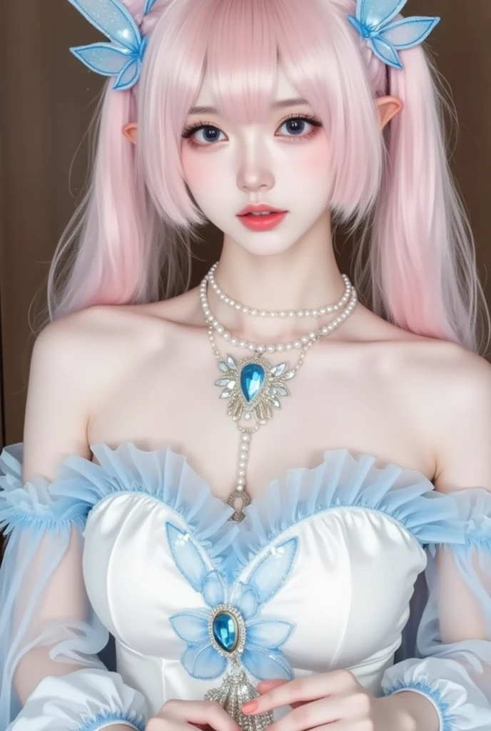 Game Art,Best image quality,Maximum resolution,8k,(A half-length photo),(portrait),(Head close-up),(Rule of Thirds),Unreal Engine 5 rendering works,20 year old girl,((Queen)),Eyes are very detailed,(Large Breasts),Elegant and noble,Movie Lighting,Ray Tracing,Game CG,((3D Unreal Engine)),OC rendering reflection pattern,4K,Ultra-clear,Translucent lace,Fair and plump figure,Pretty Face,Glossy Gel Coat,身着华贵礼服的Queen,Necklace jewelry,dark blue pupils(Like the eyes of the starry sky),Put your hands behind your back,breasts symmetrical