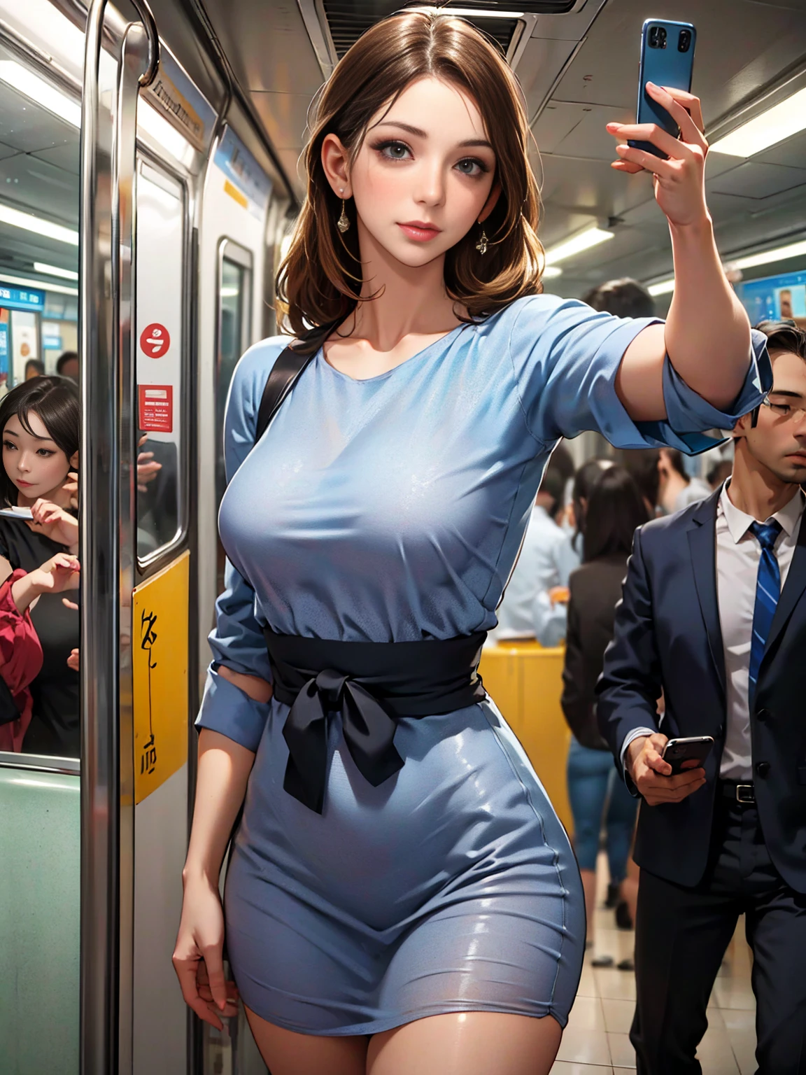 masterpiece, best quality, highly detailed, (grabbing another's ass, pov, spread ass:1.4, no panties:1.4, multiple boys, multiple hands, micro pearl thong), black hair, short ponytail, ((white tight-fitting transparent see-through vest, white tight-fitting transparent see-through ultra-short shorts)):1.4, young girl, on a crowded subway, surrounded by crowds:1.3,