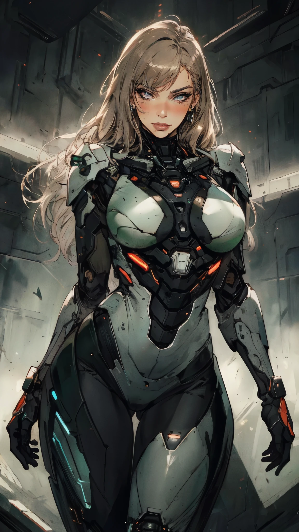 masterpiece, best quality, a beautiful woman with long shiny hair, choppy bangs, delicate face, passionate gaze, perfect smille, blush, seductive expression, tall and fit figure, perfect body, perfect skin, seductive pose, sexy Futuristic Technological Nanogel Clothing, the color scheme is primarily White with Green accents, this character embodies a finely crafted sexy beauty, exquisite and mature art style, mikoyan, anime aesthetic, simple shading, cell shading, goddess, feminine, exquisite photography, depth of field, bokeh, photorealistic, even and soft lighting on face, dramatic, high definition, highres, ultra detailed, professional photo, perfect body proportions, anatomically correct, symmetrical face, extremely detailed eyes and face, perfect eyes, high quality eyes, creativity, RAW photo, UHD, 32k, portrait lighting, cinematic lighting, (masterpiece-anatomy-perfect:1.2)