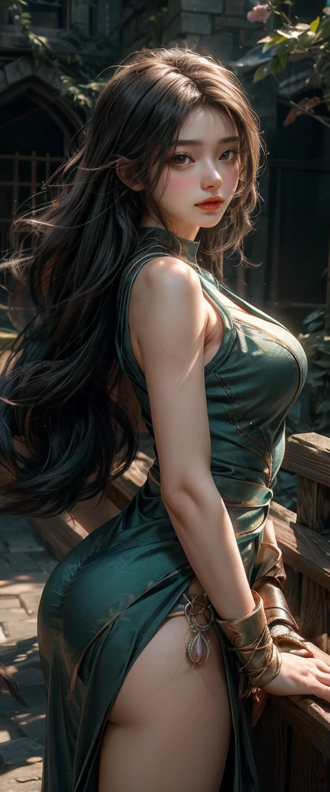 1female，45 yers old，Married woman，熟妇，Large breasts，long leges，big chest and thin waist， photo exposure， 独奏，（Background with：at a forest，the rainforest，in summer） She has long black hair，The stands up，seen from the front， curlies， The sky is mostly cloudy，（（（tmasterpiece），（Very detailed CG unified 8k wallpaper），Best quality，电影灯光，detailed back ground，beautidful eyes，Bright pupils，（very delicate beautiful），（Beautiful and detailed eyes description），ultra - detailed，tmasterpiece，）），facing at the camera，A high resolution，ultra - detailed），Expose breasts exposed，Bare genitals， convex，Camel toes，Raised sexy，teachers（dressed in：Bare genitals，Red cheongsam）nakeness，