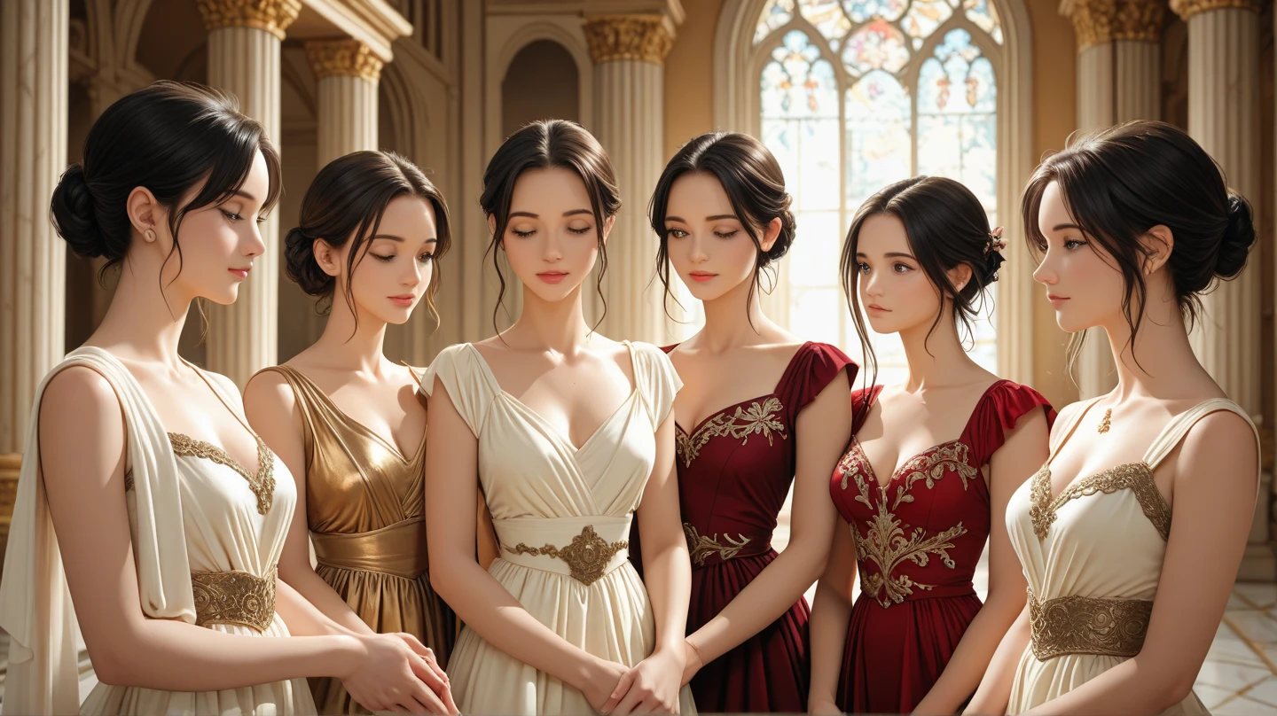 A harem of young and beautiful queens from world history, whole body