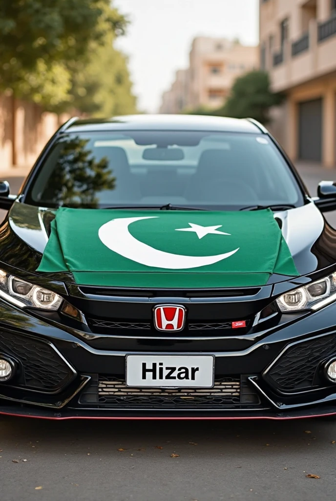 A prius 2010 with the car should have Pakistan flage color all over the car in green feild realistic full picture