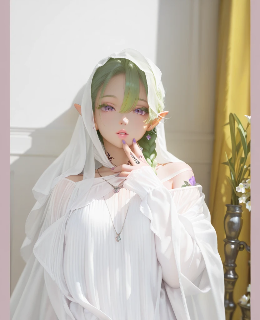 ((best quality)), ((masterpiece)), (detailed), 4k, green skin, pointy ears, goblin girl, sexy, innocent, naive, feral, absurdres, soft skin, small breasts, in forest, wearing oversized tshirt, boyfriend shirt, detailed eyes