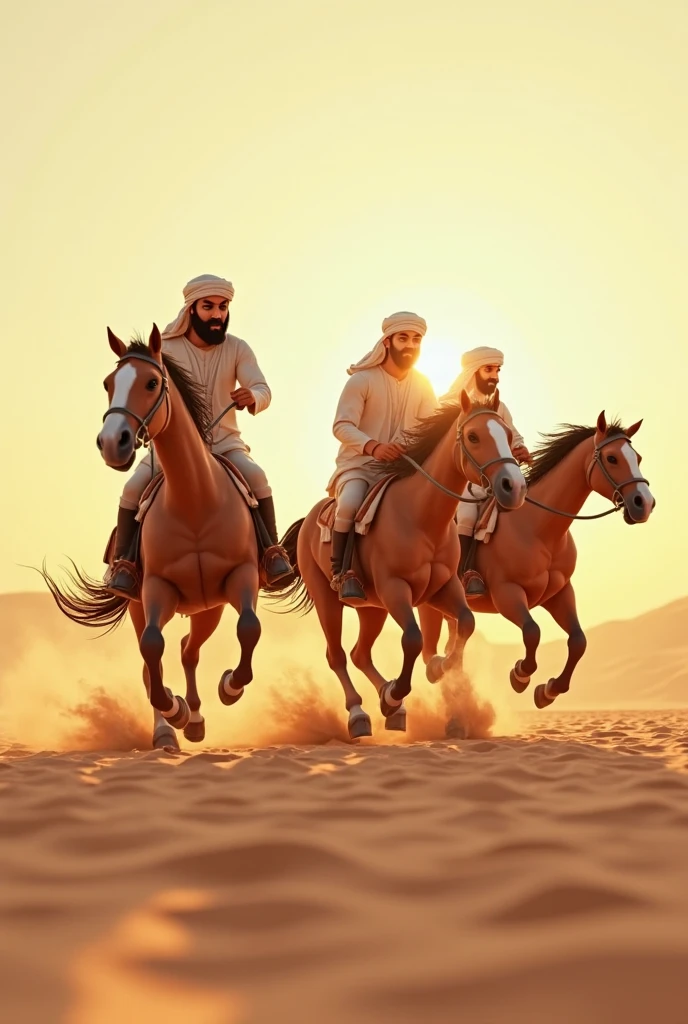 Arabian Black horse riding men in desert
