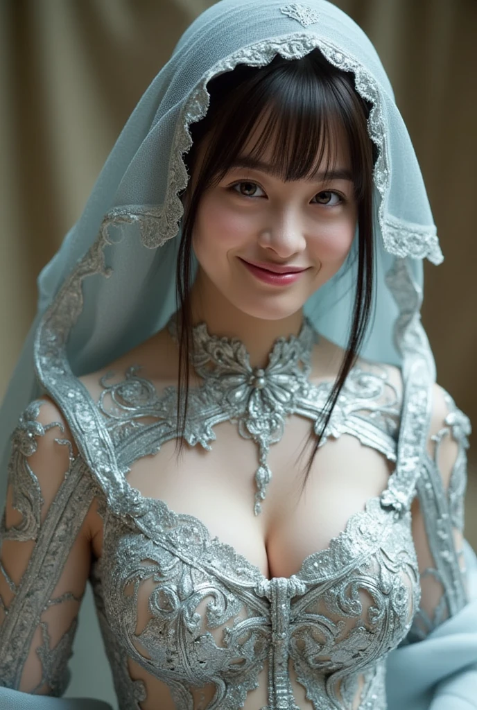 Luna Maya, (RAW photo:1.2), (photorealistic:1.4),(masterpiece:1.3),(best quality:1.4),ultra high res,(detailed eyes),(detailed facial features),(detailed clothes features),HDR,8k resolution, skin tight, (((high detailed skin,visible pores))), dreamlike, (ulzzang-6500-v1.1:0.5),pureerosface_v1:0.2, face close-up, 1 girl, tall body, slim faces, body abs:1.2, , 25 years old, gigantic breast, wearing transparent tight close pastel floral silk malay gamis unbuttoned loose opened, showing liitle nipples, with hijab, full body shot, beautiful shy smile, wearing high heels
