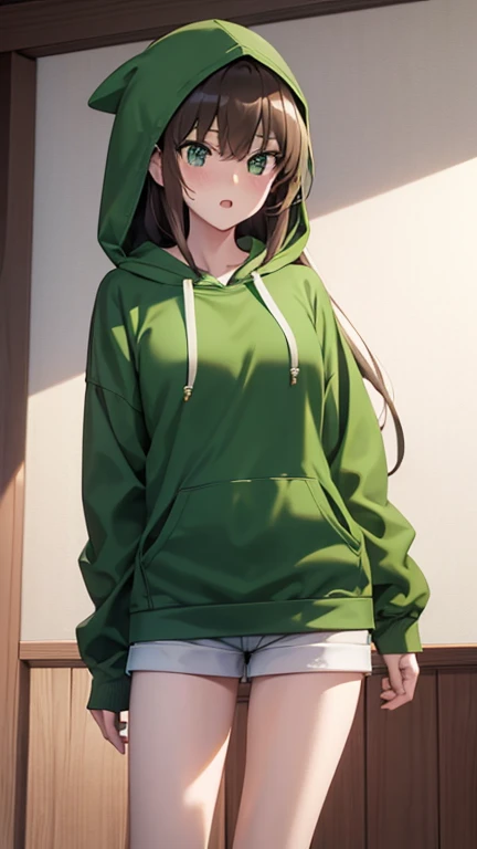 Anna (Tall petite Anthro rabbit, white furred, shy), dressed in an oversized green hoodie, black tights, brown scarf, oval black rimmed glasses., (MasterPiece) (Highly Detailed) (4k)