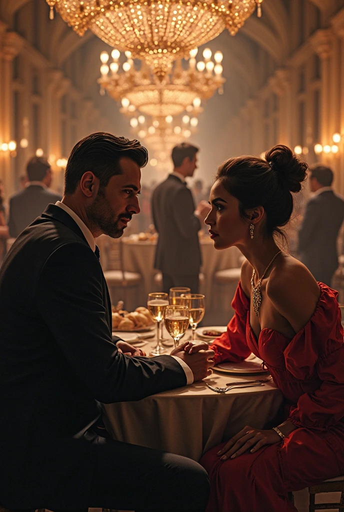 Rich man eating and poor girl see through window