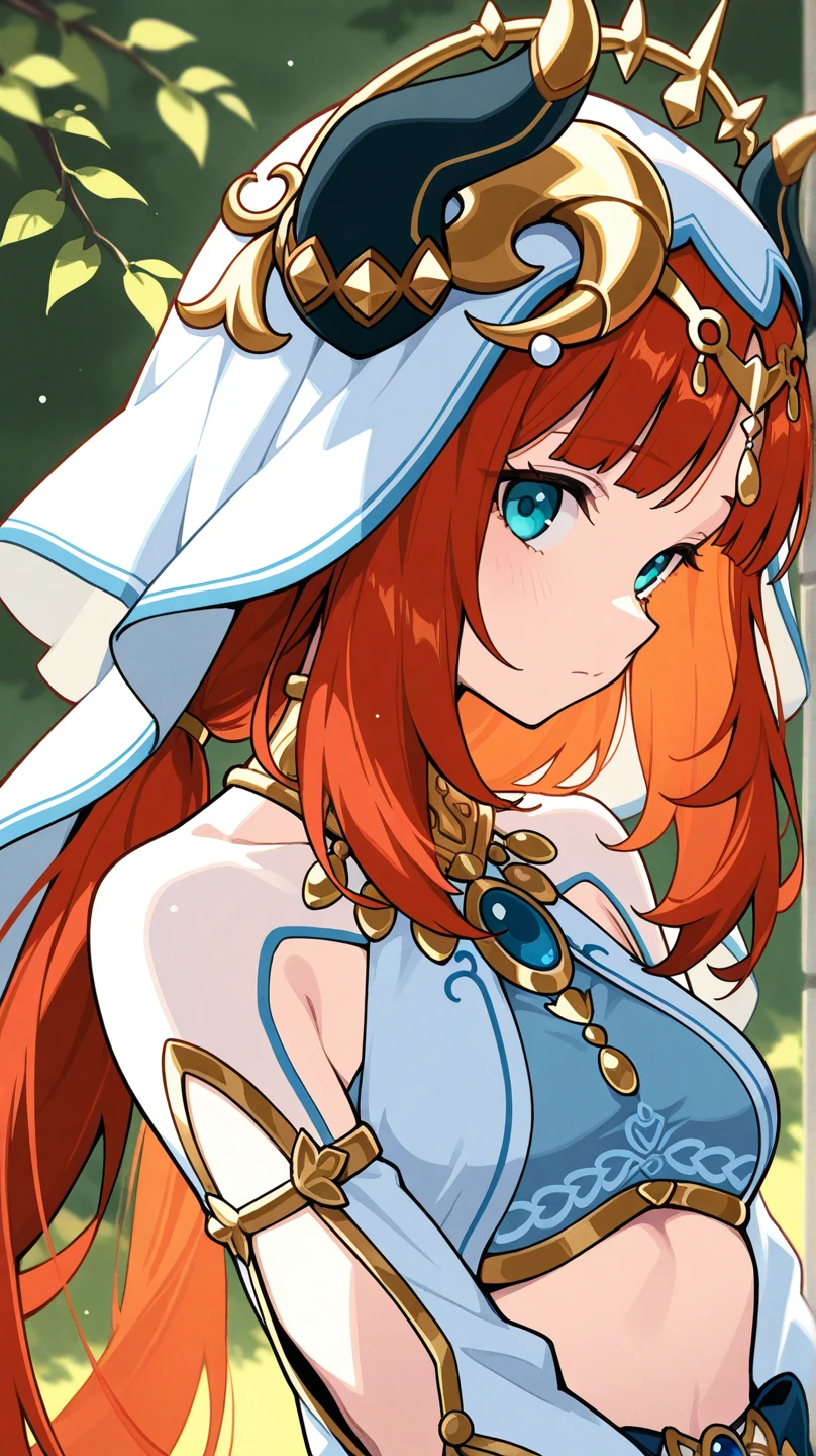 nilou,genshin impact, 1girl, <lora:nilou:1>, water, water drop, sunlight, twintails, red hair, looking at viewer, best quality, highres