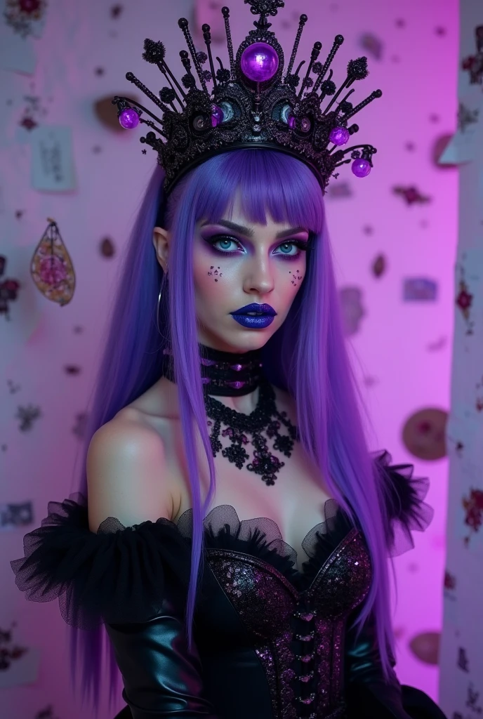 The drag queen wears a gorgeous black fishtail dress