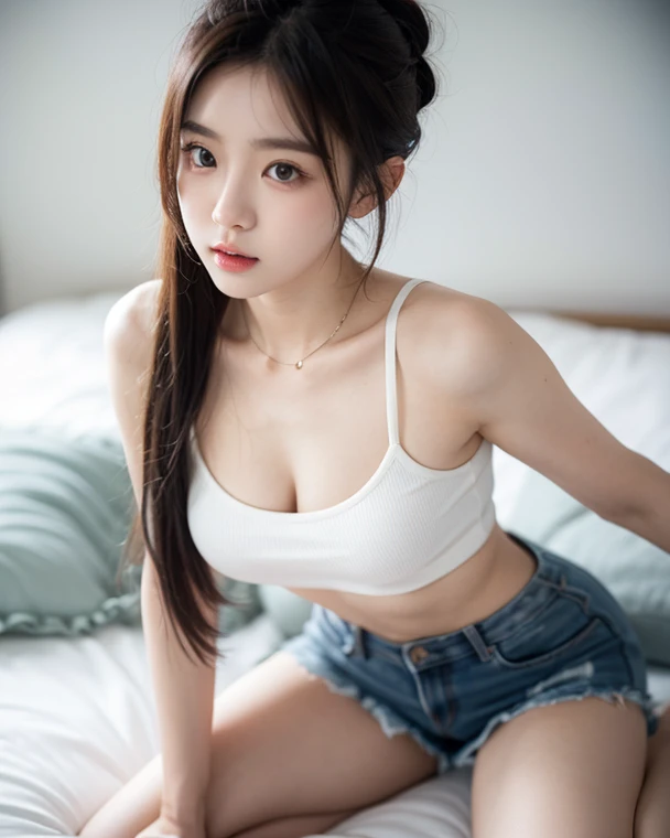 (Photorealistic、Highest quality、High resolution、RAW Photos、Realistic)、Bright lighting、Smooth Professional Lighting、Japanese women、s old、Beautiful woman、Modeled、gravure、sexy、so beautiful、Realistic and beautiful skin、Beautiful and detailed、Detailed face、(Very cute face、double eyelid)、、(Cleavage)、short hair、Flaxen Hair、Brown eyes、looking at the camera、White tank top、Shorts、(Very beautiful feet)