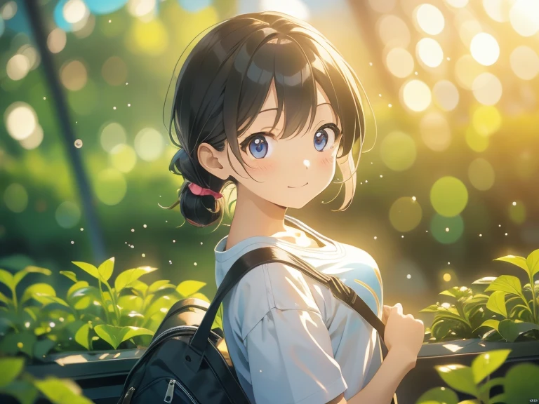 top quality, (Masterpiece: 1.3), (Maximum resolution: 1.2), (Ultra HDTV: 1.2), Cinema light, Ultra HDTV, (Detailed eyes and skin), (Detailed facial features), HDR, 8k resolution, Sharp Focus: 1.2, (1girl, kappa, mythological Japanese river imp), Perfect style, beautiful face, highly detailed face and green skin , detailed eyes, brown eyes, double eyelids, thin eyebrows, glitter eyeliner: 1.2, natural cheeks, glossy skin, fair skin: 1.2, shiny little earrings, (glossy lips: 1.4), webbed hand BREAK first-person-view, (((bleached cotton binder, waistcoat made from bundle of straw, white plate on her head, Turtle shell shaped backpack:1.8 ))), (goddes posture:1.2), (smiling full of compassion, full of love:1.2), Innocent and Cute imp girl, (shiny black hair, shaggy, beautiful extra-short hair), (Multi color hair:1.2), BREAK (Full body shot: 1.2), (focus on back), ((Very intimate relationships: 1.2)), (medium large breasts:1.2), ((Riverside deep in the forest: 1.2)), ((looking back, putting her hand over her forehead:1.4)), armpit, bewitching pose, postural exercises,