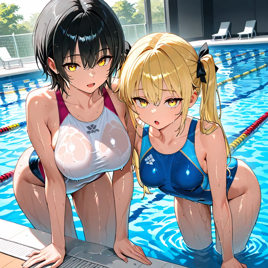 mastute piece,Best Quality,insanely detailed,8k cg,nsfw,
perspective from behind,
(3girl,line up butts,on all-fours,raise butts,look back,(dark blue school swimsuit,breast out,no bra,bare breast),blush,shy,ecstasy face,gasping,trembling,pink hair,perfect breasts,perfect nipples,open mouth),
poolside,