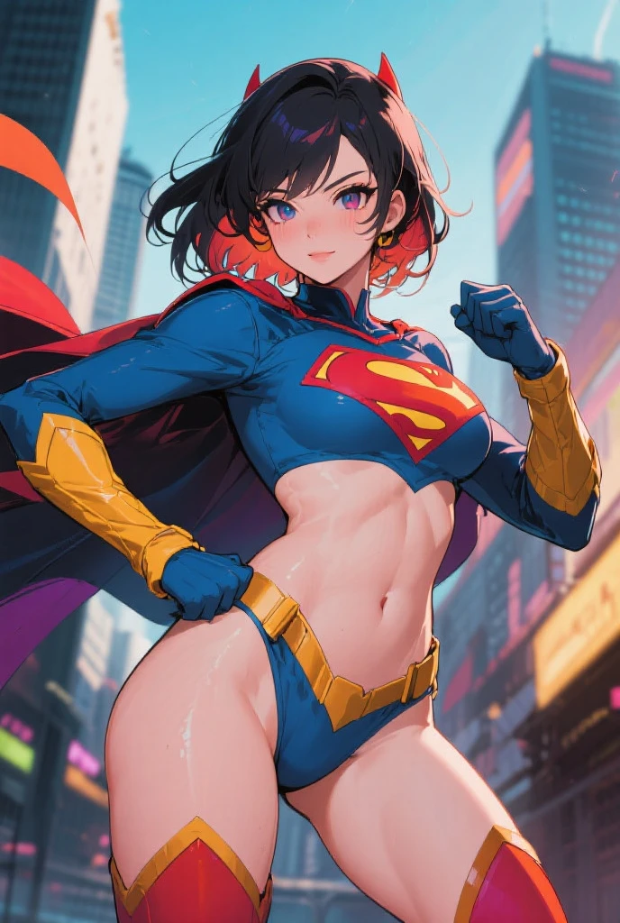 top of a skyscraper Night scene POV 30y ebony Supergirl short black hair in erotic NSFW awarded, Night scene POV: You are watching short black hair Supergirl in erotic Night scene NSFW awarded, Night on top of a skyscraper,Happy To Show perfect small breast,erotic, intense sweat, Teasing intense green eyes 8K ((top quality, 8K, masterpiece: 1.3)), sharp: 1.2, perfect tanned body beauty: 1.4, very embarrassed expression, blushing, shining eyes: 1.3, small breasts, highly detailed face and skin texture, detailed eyes,NSFW awarded, no bra), skirt wide open: 1.1), wet Supergirl uniform, wet tanned skin, wet light clothes, translucent light white silk underwear, areola visible, low front Supergirl image