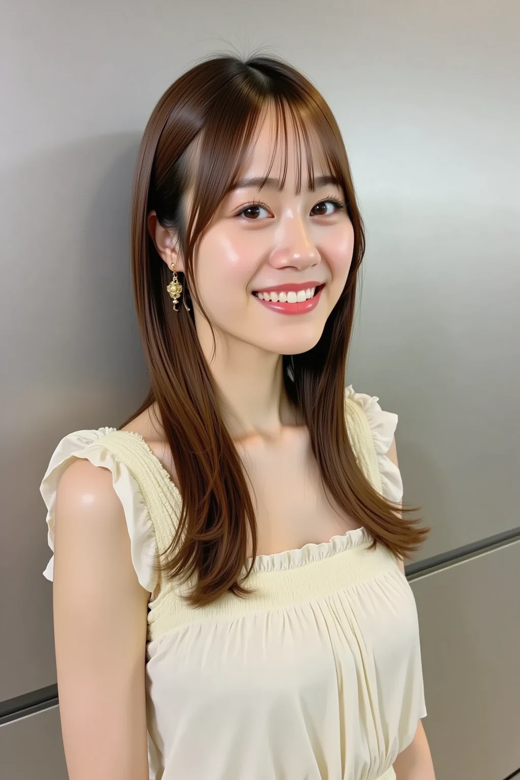 (8K、RAW Photos、Highest quality、masterpiece:1.2)、(Realistic、Realistic)、1 Girl、((topless、garden、smile、Big Breasts))、Lots of eyelashes、Glowing eyelids、skeletally correct、Get close to the face、Close-up of face、Protruding nipples、naked、Small beautiful pink nipples、Accentuate your breasts with your hands、Upper body close-up