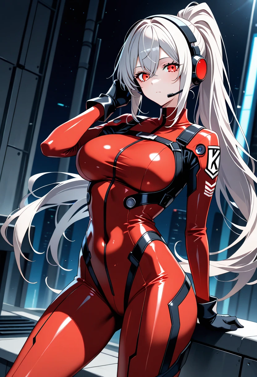 Masterpiece, top quality, best quality, official art, beautiful and aesthetic, anime, 1girl, Zero Two, extremely detailed, colorful, more detailed ((ultra-detailed)), (highly detailed CG illustration), big green eyes, red body suit, in middle,skinny fit, small breasts,
