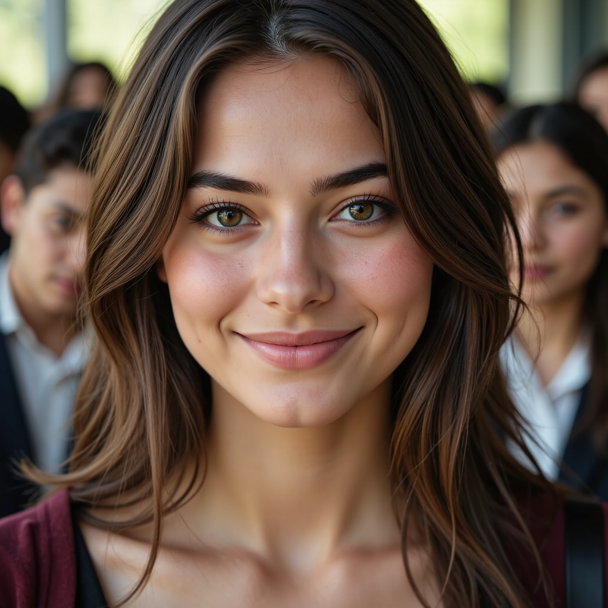 light blush,smile,detailed students,, the cowboy shot, , ( ,), looks at the viewer,beautiful woman girl ,(skindance:1.2), Shiny skin, best quality, ultra high resolution, (photorealistic:1.4),