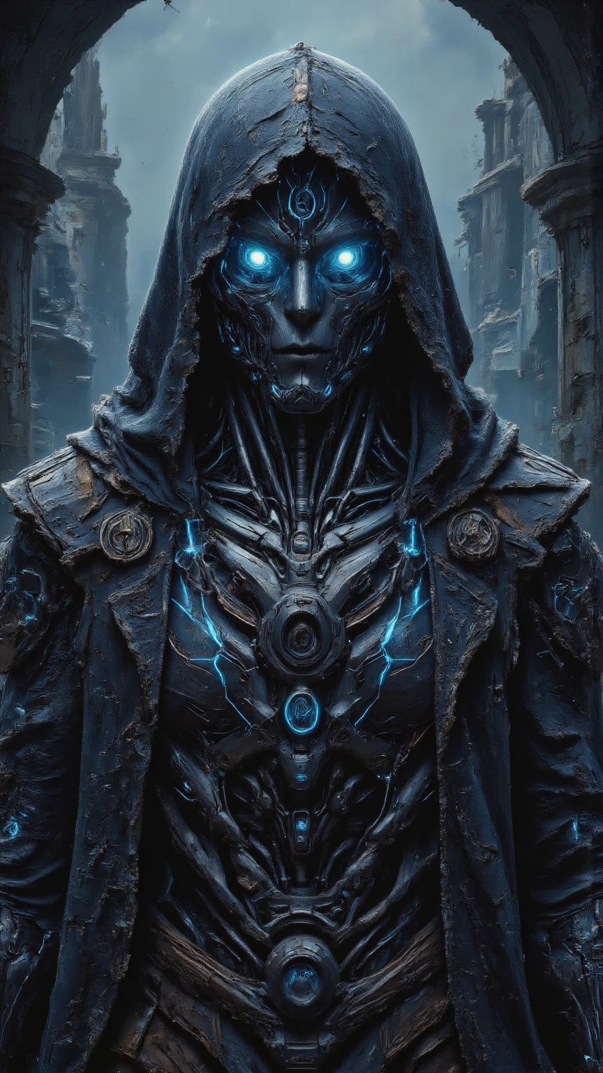 The gloomy cover of a metal band, occult metal, the world apocalypse, the collapse of people's hopes, the religious crisis, black colors, destroyed worlds, falling meteorites and asteroids, blazing black lights