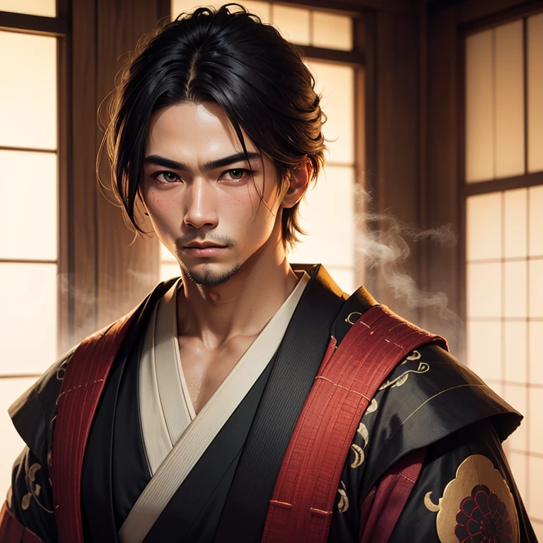 samurai man vagabond, Asian, with red kimono