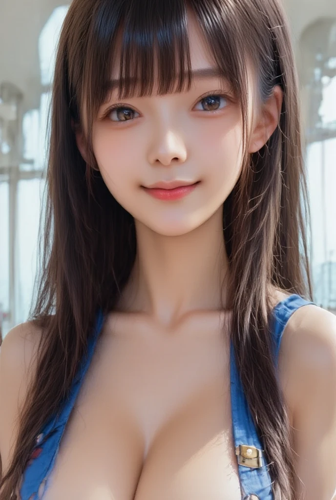 a young smiling woman, perfect body, ((large breasts)), beautiful detailed eyes, ((swimsuit)), perfect fingers, professional lighting, gravure, extremely detailed face and skin, fine grain, RAW photo