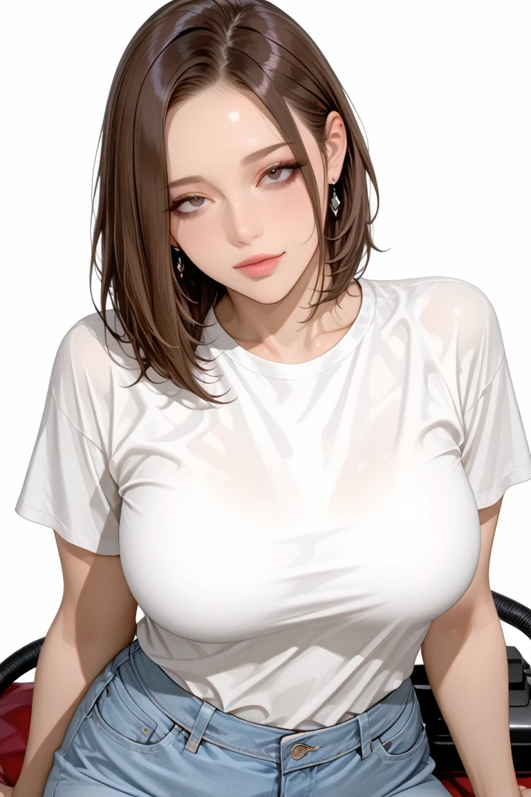 score_9, score_8_up, score_7_up, risa hamazaki, brown eyes, brown hair, long hair, big ass, big breasts, voluptuous, horny, sexy, huge lips, seductive smile, (cinematic), armpits, 1girl, gloves, looking_at_viewer, black_gloves, solo, jacket, long_sleeves, arm_up, parted_lips, black_shirt, shirt, black_jacket, grey_background, upper_body, gradient_background, breasts, gradient, blush, arm_behind_head, large_breasts,