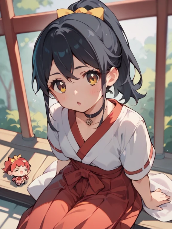 girl with、squatting with your knees、a smile、Eye Up、full body Esbian、Distinctive ethnic hair ornaments、Characteristic ethnic shoes