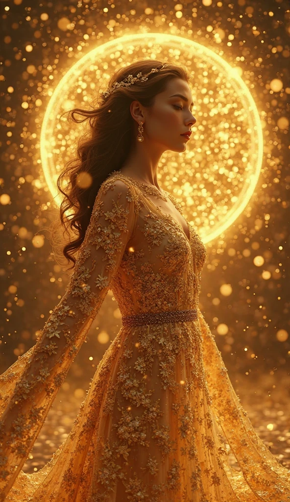 backlit photo of a translucent woman made entirely of glass wearing an ornate ball gown covered in jewels, cinematic lighting, dramatic atmosphere, by Dustin Nguyen, Akihiko Yoshida, Greg Tocchini, Greg Rutkowski, Cliff Chiang, 4k resolution, trending on artstation