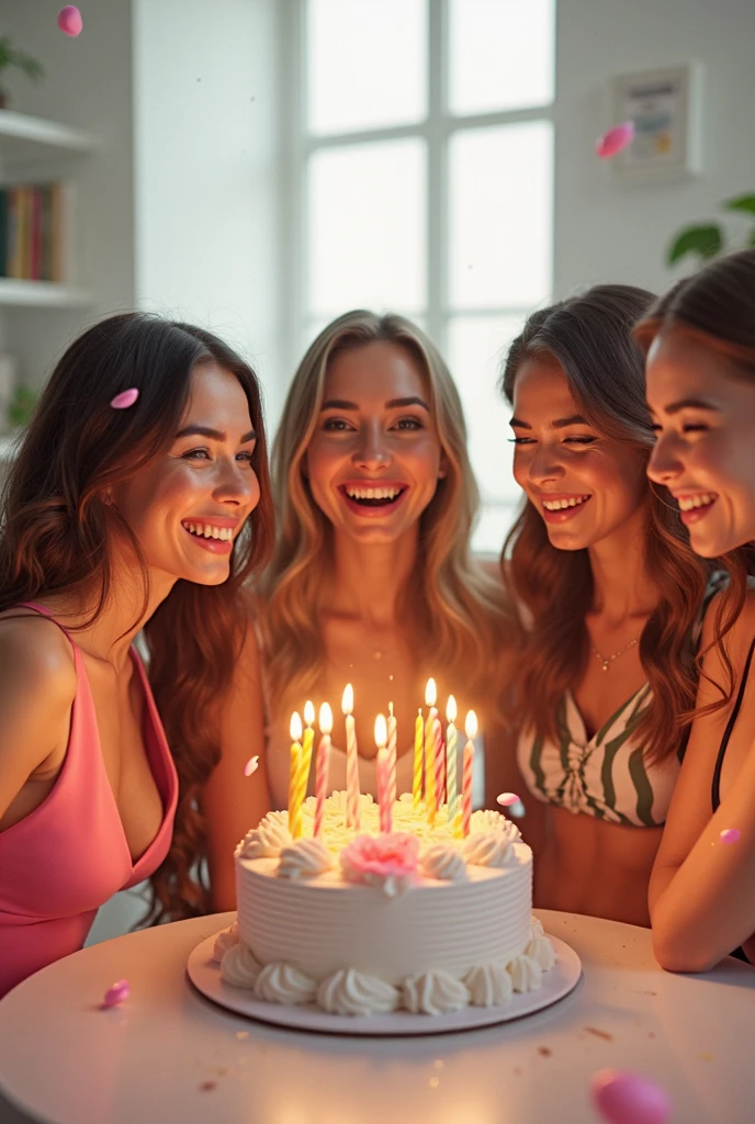 The women celebrate his birthday along and his cutting a cake. On the cake 20 letter number candles and his waring a black dress with full sleeve hand 