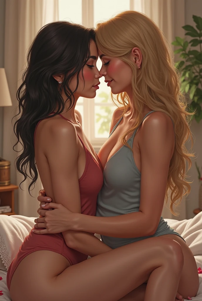 (Highest quality, High resolution, Realistic), whole body, Elegant mature woman, blue eyes, Long Hair, Side bangs, Blonde, See-through tank top, Large Breasts, Two Women,One is a 30-year-old mother.,The other is12Year-old daughter,Ultra-fine CG 8K, Beautiful CG, Soft Light。,(((Penetration Sex,Creampie Sex,Cums many times,rape,rape,Procreation,))),1 Male