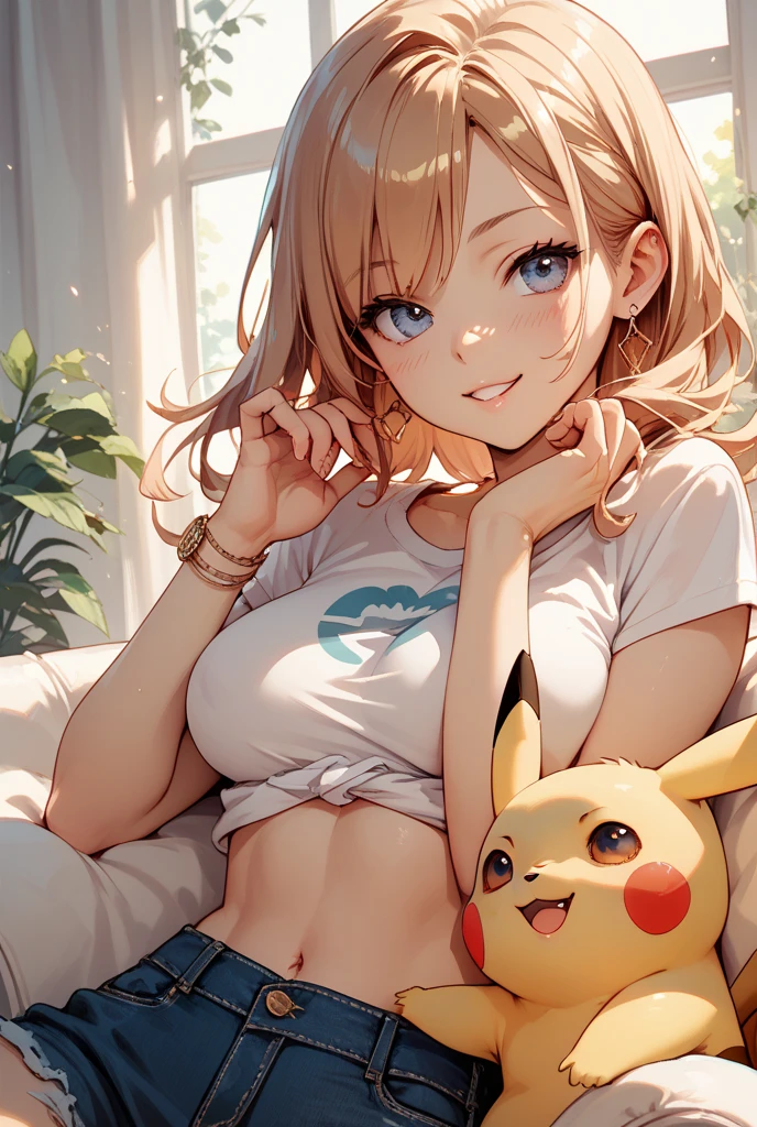 <lora:between_breasts_v0.1:1.0>
1girl, between breasts, crop top, cleavage, pikachu, shorts,, masterpiece, best quality, highly detailed
