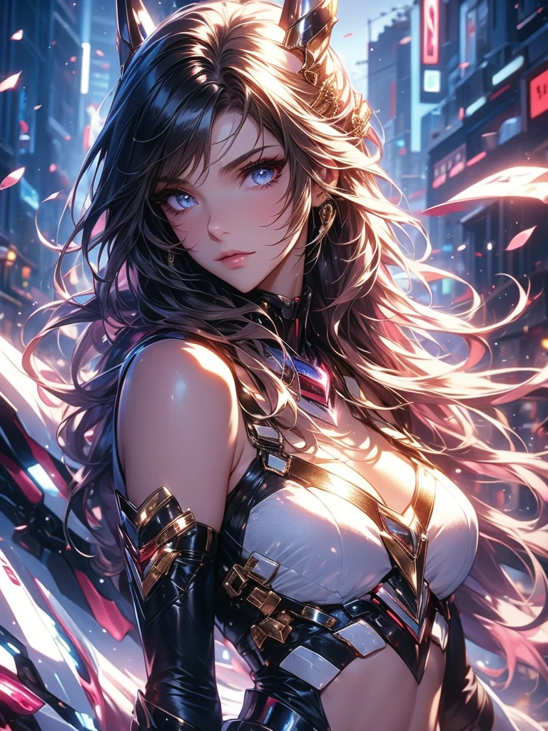 1 girl,((Ruined City)),((Red eyes)),BREAK,((白複雑なmechanicalボディスーツ)),headgear,(breasts),(mechanical,White thighhighs),(cleavage),(mechanical,elbow gloves),(mechanical,garter straps),(android),((gatling gun,Have)),(((dynamic angle))),((upper body)),(Expressionless),(wind:1.8),((fighting)),((walk)),(diffraction of light:1.2),(tyndall effect:1.2),(pale red lip:1.2),(fuller lips:1.3),(beeline:1.6),(sense of depth:1.6),(highest quality:1.6),(32K:1.6),(HDR1.6),(Ultra-high resolution:1.6),(RAW:1.6),(Realism:1.6),(masterpiece:1.6),(Intricate details:1.5),(Delicate and beautiful details:1.5),(Detailed eyes:1.1),(Detailed facial features:1.2),(glossy lips:1.3),(madeon:1.6),(perfect anatomy:1.6),(best illuminate:1.5),(cinematic shadows:1.5),(absolutely resolution:1.6),(incredibly absurdres:1.6),(highres:1.6),(refraction:1.3),(ultra detailed:1.6),